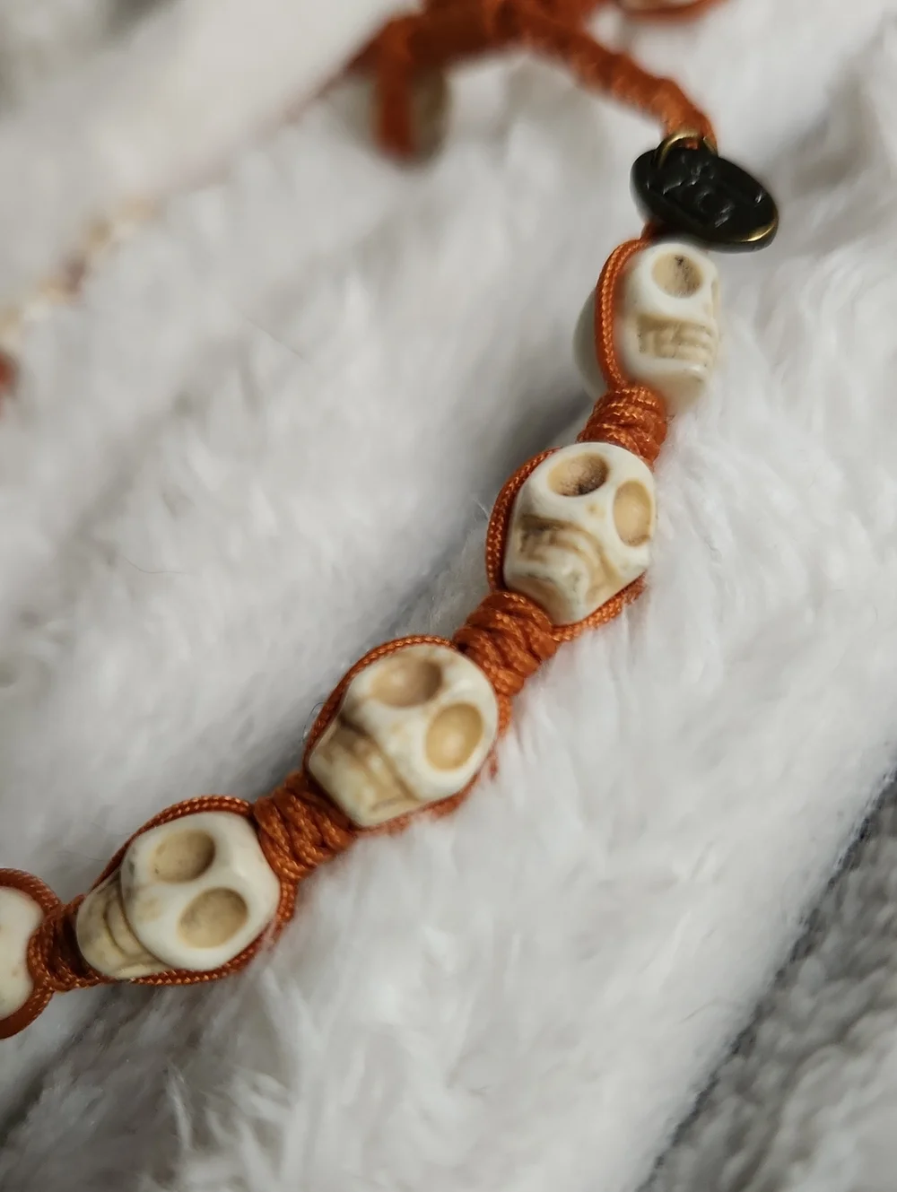 Taj Brand Orange Weave Beaded Skull Bracelet